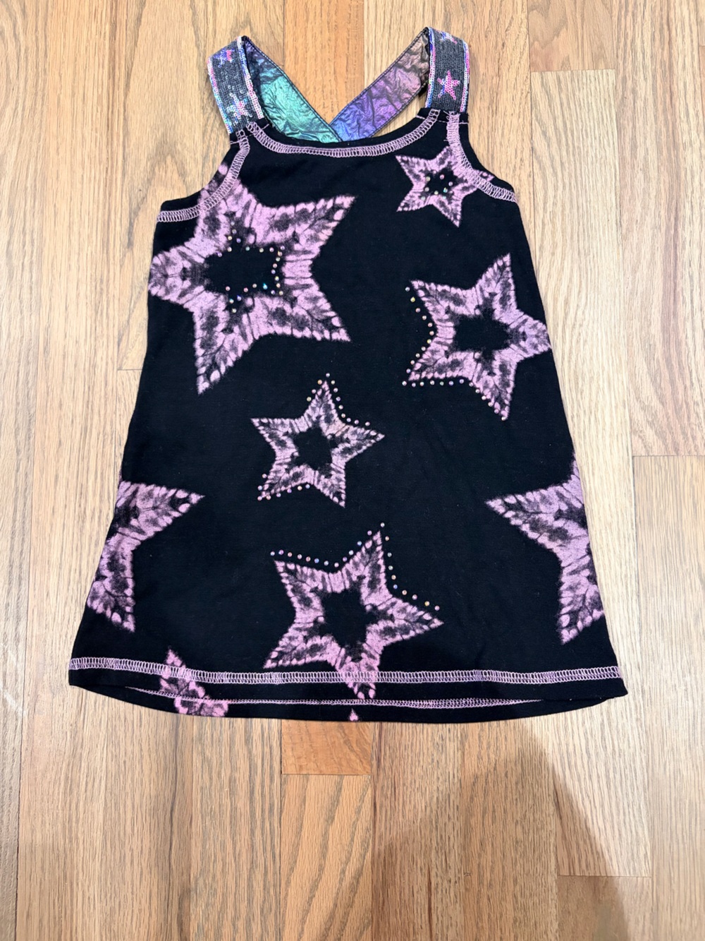 Baby Sara toddler girl sequin strap & star print dress embellished w rhinestones